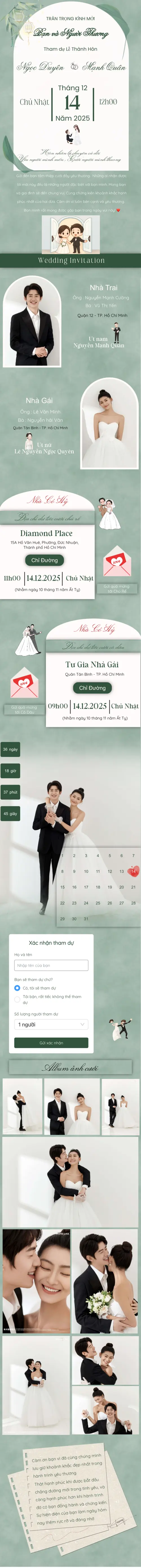 Thiệp cưới online miễn phí - Thiệp Cưới Xanh Mint | Cinelove